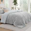 Bedsure Comforter Set Queen Size - GentleSoft 3 Pieces Double-Side Fleece Fluffy Light Grey Comforter Set, Cozy Striped Room Decor Aesthetic, Luxury Bedding Queen Size, 2 Pillowcases, 90x90 Inches