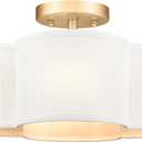 Gold Semi Flush Mount Ceiling Lights, 14" 4-Light Ceiling Light Fixtures with Fabric Shade in Quatrefoil Shape, Farmhouse Brass Drum Lighting for Kitchen Hallway Bedroom, AD-22007-4SF-GD