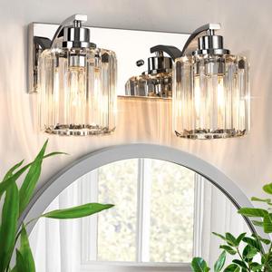 2 Lights Crystal Bathroom Vanity Light Modern Chrome Bathroom Light Fixture Bathroom Lighting Fixtures Over Mirror for Mirror E26 Base