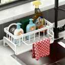 Sponge Holder for Kitchen, Sink Caddy Organizer Rack for Kitchen Accessories, Soap Dispenser Countertop Organizer Essentials for Home (White)