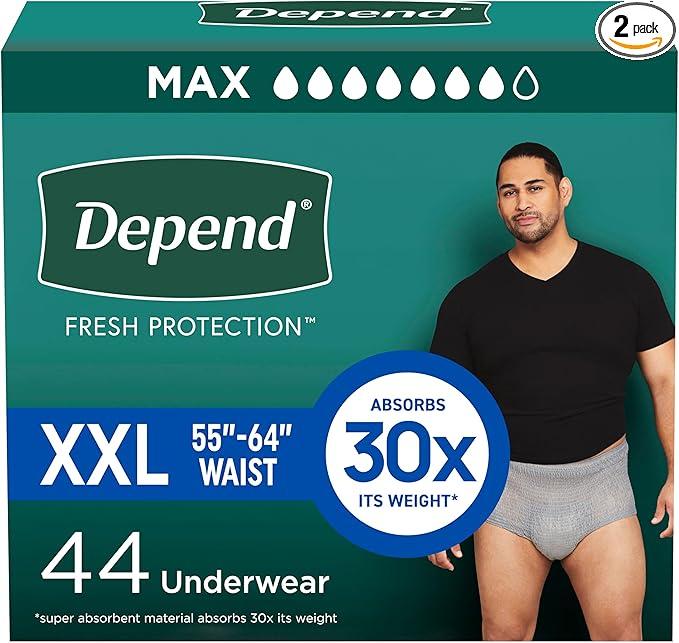 Depend Fresh Protection Adult Diapers, Incontinence Underwear for Men, Disposable, Maximum, ExtraLarge, Grey, 26 Count
