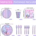 140PCS Mermaid Themed Party Supplies for Girls Baby Shower Under the Sea Mermaid Birthday Party Decorations Ocean Party Tableware Plates Cups Napkins Knives Forks for 20 Guests