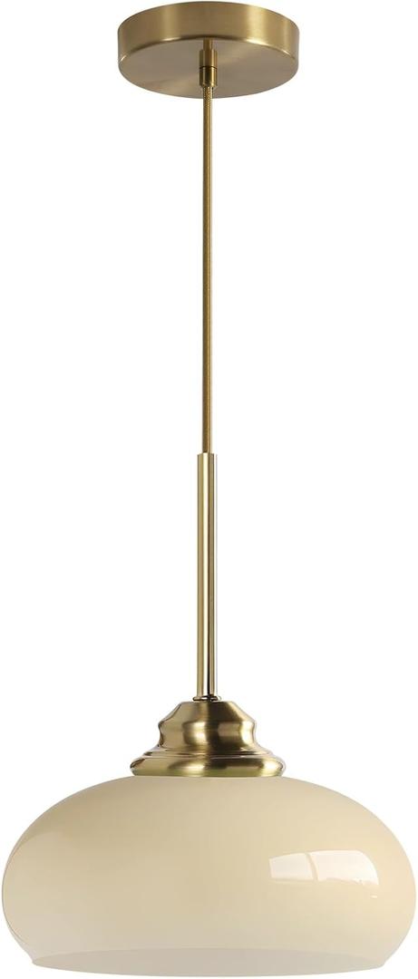 KCO Lighting Modern Globe Ceiling Light Brass Dome Pendant Light Yellow Glass Pendant Light Brushed Gold Pendant Lighting Adjustable Hanging Ceiling Light for Dining Room