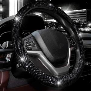Valleycomfy Steering Wheel Cover for Women Men Bling Bling Crystal Diamond Sparkling Car SUV Wheel Protector Universal Fit 15 Inch (Black with Black Diamond, Standard Size(14" 1/2-15" 1/4))