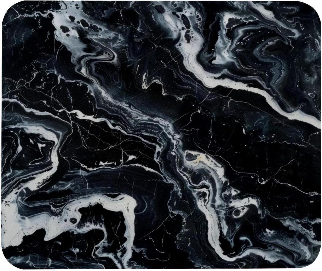 Small Mouse Pad Black Marble Texture Desk Pad, Comfortable Mouse Mat with Non-Slip Rubber Base, 8.3" x 9.8" Mousepad for Computer, Laptop, Game, Office & Home
