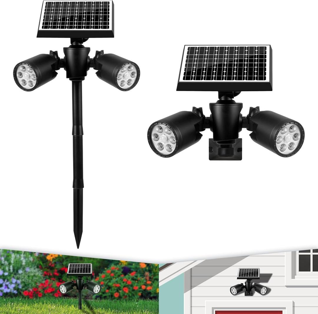 EMANER Solar Motion Sensor Light Outdoor, Motion Detect On/Off or Stay On, 5000mAh Spotlights Dusk to Dawn, Wall Mount or Pole Stake in Ground Solar Security Flood Light for Patio Yard Garden, 1Pack