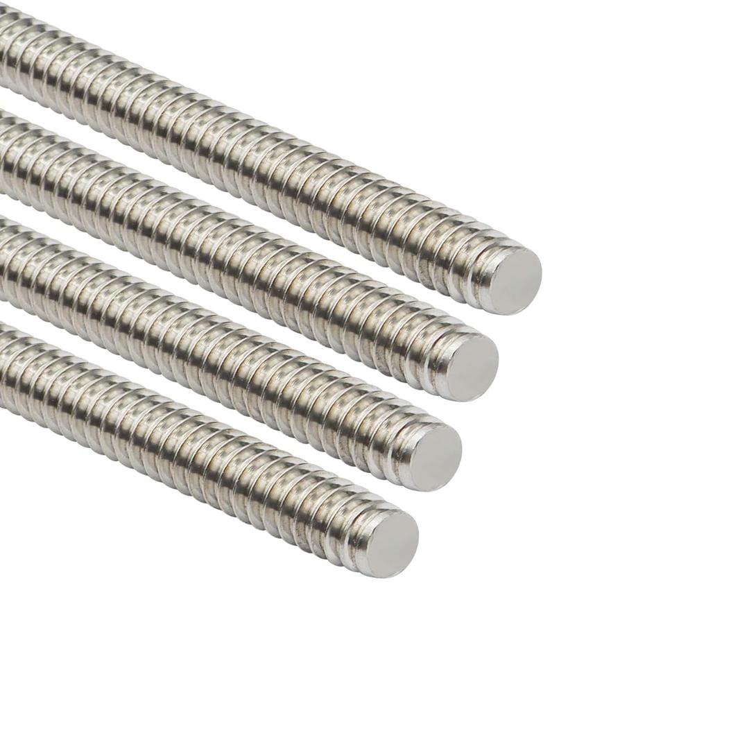 304 Stainless Steel 1/2"-13 Fully Threaded Rod, 4 Pieces 12" Length Long Threaded Rods