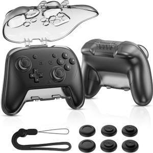 NEWDERY Hard Carrying Case for Nintendo Switch 2 Pro Controller, Protective Travel Organizer, Thickened Shockproof PC Shell with Frosted Anti-Scratch Finish, Includes 6 Thumb Grips & Hand Strap, Black
