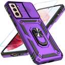 SunStory Phone Case for Samsung Galaxy S21 Plus 5G Case with HD Screen Protector & Slide Camera Cover & Rotated Ring Kickstand, [Military-Grade] [2 in 1] Phone Case for Galaxy S21 Plus 6.7",Purple