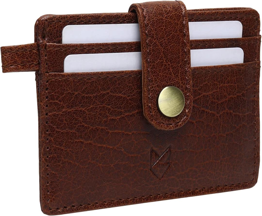 FOXHACKLE Slim Leather Card Holder for Men and Women with Key Ring | RFID Blocking Full Grain Leather Card Case Wallet | Minimalist Front Pocket Business Leather Card Holder.