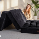 MAXYOYO Tri-Fold Mattress, 6 Inch Tufted Folding Mattress Full Foam Bed, Foldable Floor Couch Guest Bed Topper Portable Camping Sleeper with Corded Fabric, Black, 53"x75"