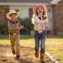 Kids Cowboy Lasso Rope Toy - Adjustable Pre-Tied Roping Rope, 84in Ranch Toy with Handle for Outdoor Pretend Play (Pink and White)