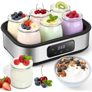 Yogurt Maker with Adjustable Temperature & 48H Timer - 6 Glass Jars for Homemade Probiotic Yogurt, for Family Wellness & Healthy Diet Lovers