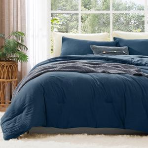 WRENSONGE King Size Comforter Sets - 3 Pieces Serenity Blue Comforter Prewashed Soft Lightweight for All Seasons,Fluffy Down Alternative Comforter King Size with 2 Pillow Shams