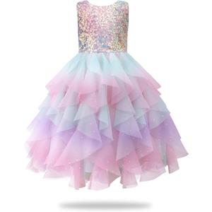 Rainbow Dress for Girls Easter Spring Lace Tulle Mesh Grils Summer Dress Flower Girls Party Dance Dress for Little Girls (5T)
