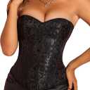 SOLY HUX Women's Lace up Boned Overbust Corset Tube Top Zipper Waist Cincher Bustier Bodyshaper Tops M 