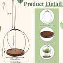 1 Pack Hanging Planters for Indoor Black Plant Hanger with Round Wood Base Large Indoor Hanging Plant Shelf Boho Holder Gift for Mom,Housewarming (9.8 '')
