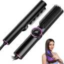 Hair Straightener Brush - Upgraded Straightening Comb for Women with Dual Voltage, Dark Black