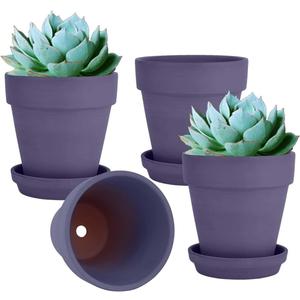 vensovo 6 Inch Purple Terracotta & Clay Pots for Plant with Saucer - 4 Pack Medium Terra Cotta Planter with Drainage Hole, Flowerpot for Indoor Outdoor Plants, Crafts, Wedding Favor