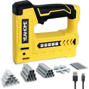 YEAHOME Electric Staple Gun, 5 in 1 Cordless Staple Gun for Upholstery with 1200 5/16" Staples, 600 1/2" U-Shape Staples, 600 19/32 pin Nails, 60019/32 Nails and 1 USB Charger Cable