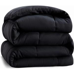 Casa Platino Queen Size Black Comforter - Soft & Breathable Duvet Insert with 8 Tabs - Comfy & Cozy All Season Queen Bedding Comforter - Down Alternative Luxury Quilted Bed Comforters - 88"x88", Black