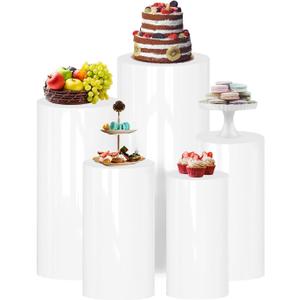 maytopia Cylinder Pedestal Stands for Party 5Pcs, White Round Display Pedestal Stands Table, Cake Flower Pedestal Stand Plinth Pillars for Wedding Bridal Shower Birthday Decoration