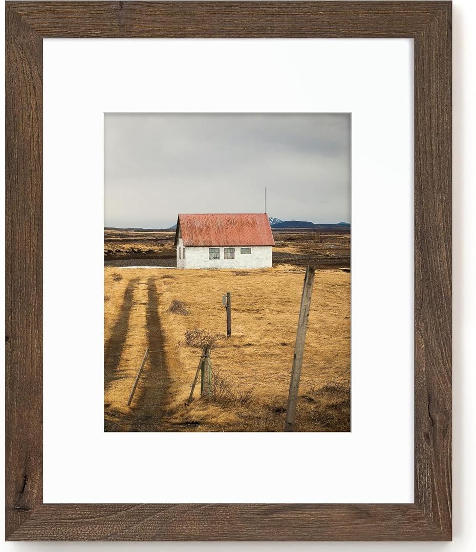 Fun Memories 16x20 Picture Frame, Solid Elm Wood Picture Frame with Tempered Glass, 16 x 20 Frame matted to 11x14, Rustic Picture Frames, 16x20 Picture Frames for Wall Decoration, Walnut, 1 Pack