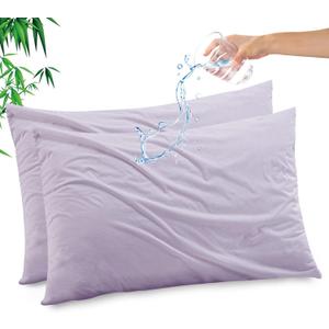 Gogreen Bamboo Rayon Waterproof Pillow Protector, Breathable Pillow Cover, Cooling Pillow Case with Zipper, Super Soft Pillow Case Cover with Zipper (2 Packs, Standard 20"x26", Lavender)