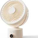 CARONSORT Desk Small Oscillating Fan for Bedroom, 9 Inch Table Fans Quiet,Desk Air Circulator Fan with 3 Speeds, 4H Time, Rechargeable Fan for Office/Dorm/Room-Beige