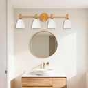 Bathroom Vanity Light Fixture, 4-Light Vintage Bathroom Lighting Fixtures Over Mirror, Antique Brass Finish with Frosted Milk Glass Shade, Wall Sconces Lighting for Bedroom, Living Room, Hallway