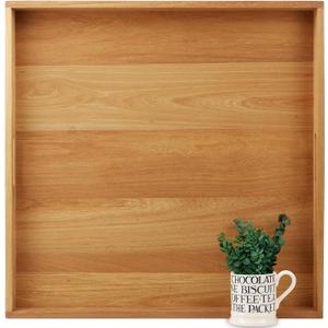 24 x 24 Inches Large Square Teak Wood Ottoman Tray with Handles, Serve Tea, Coffee Classic Wooden Decorative Serving Tray
