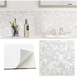 Peel and Stick Backsplash Mother of Pearl Tile, Yew & Tulip Self-Adhesive Natural Nacre Shell Seamless 12 x 12 Mosaic Sheet for Kitchen Backsplash Home Decor (Ivory White, 1 Sheet/Box, 1 sq.ft.)