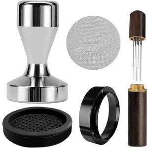 51mm Tamper Espresso Accessories Kit, Coffee Espresso Tamper Set with Wdt Tool, Espresso Tamper Mat, Espresso Dosing Funnel, 51mm Espresso Puck Screen, Coffee Tamper Espresso Barista Tools (Silver)