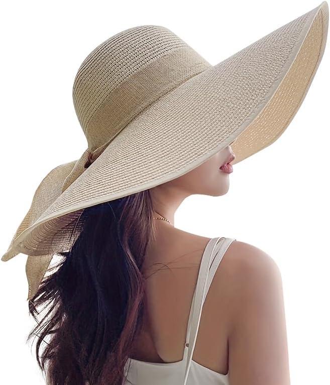 Beach Hats for Women - Beach Hat Womens UPF 50+, Packable Sun Hat Women Roll Up, Wide Brim Straw Hat for Women
