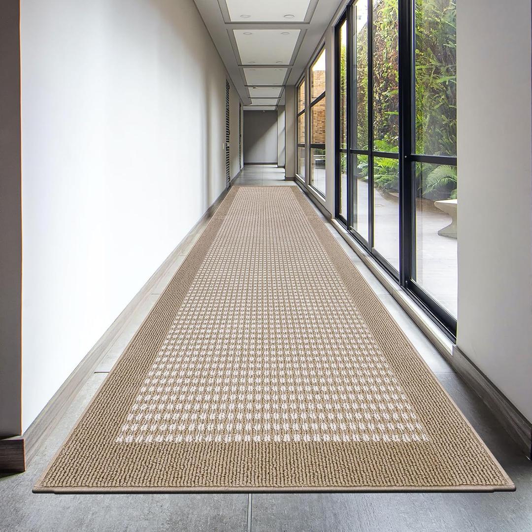 Ileading Runner Rug for Hallways 2.6'x12' Heavy-Duty Durable Entryway Floor Mat with Non Slip Rubber Backing Low-Pile High Traffic Carpet Machine Washable Accent Rugs for Kitchen, Living Room(Beige) (12' x 2'7" (Rectangular))