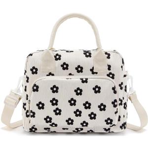 Lunch Bag Women Lunch Box for Women Adult Cute Insulated Lunch Bag Lager Cooler Lunch Tote Bags for Work Picnic (Beige-Flower)