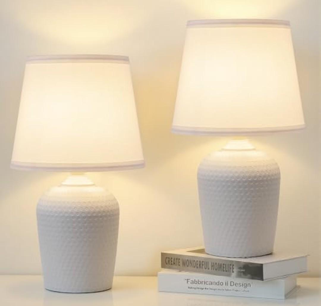 Sucolite 16'' Table Lamps Set of 2, Bedside Nightstand Lamps for Bedroom Kid’s Room, Cute Desk Lamps with Studded Texture Base for Reading Nursery Living Room Office, White