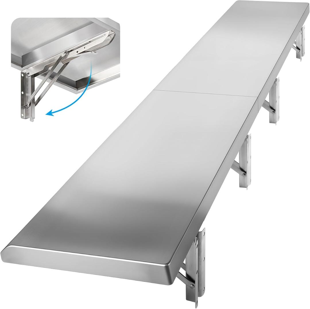 Concession Shelf Drop Down 12" x 48", Spliced Style Folding Concession Stand Shelf Commercial Grade Stainless Steel, Foldable Concession Shelves for Snack Bar, Food Cart, Movie Theater