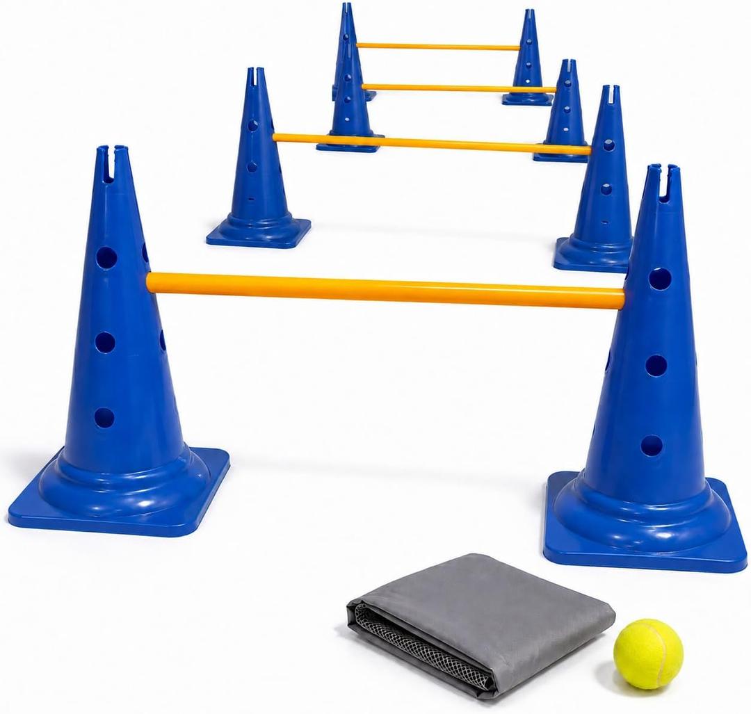 Dog Agility Equipment, 20-Inch Hurdle Set, 10.6 oz Weighted Cones