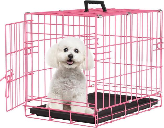 Foldable Metal Dog Crate Pink Cage for Small Dogs