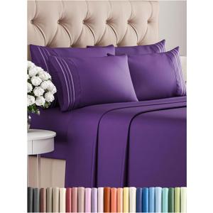 Queen 6 Piece Sheet Set - Comfy, Breathable & Cooling - Hotel Luxury Bedding for Women, Men, Kids & Teens - 1 Flat & 1 Fitted Sheet & 4 Pillowcases w/ Deep Pockets - Ultra-Soft & Wrinkle Free - Purple (37 - Purple)