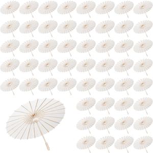 MBJZSL 60 Pack White Paper Umbrellas, 23.6 Inch Paper Parasol Umbrella Chinese Japanese Style DIY Umbrellas Decorative Vintage Decor for Wedding Props (60PCS)