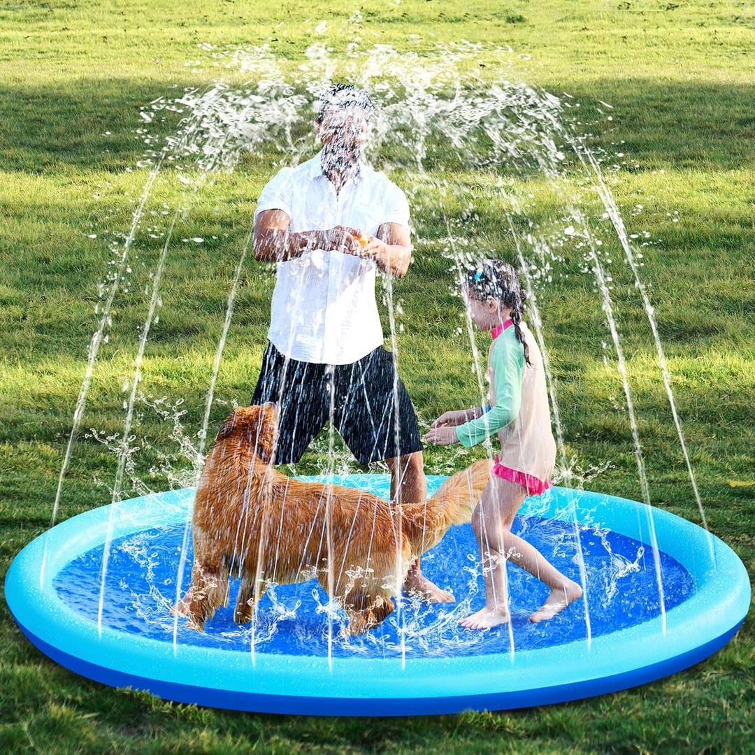 SLOOSH 72" Non-Slip Splash Pad Sprinkler - Outdoor Water Toys Play Mat for Toddlers Kids Dogs, Outside Thickened Sprinkler Pool Party Durable Backyard Fountain for Girls Boys Pets (72in, Blue)