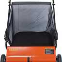 Push Lawn Sweeper, 26-Inch Width, 7 Cu. Ft. Hopper Capacity, 4 Spinning Brushes, Adjustable Height, Durable Steel Frame with Rubber Wheels, Orange