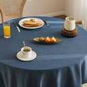 Linen Tablecloth with Tassels, Farmhouse Style Navy Tablecloth, Water Resistant Burlap Tablecloths for Round Table, 60 Inch Round Navy