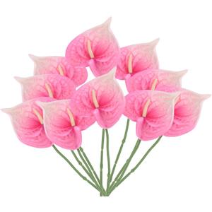 PATIKIL 13" Artificial Anthurium Lily Flowers, 10 Pack Permanent Flower Floral Arrangements Bouquet for Home Decor Bridal Wedding Festival Party, Light Pink