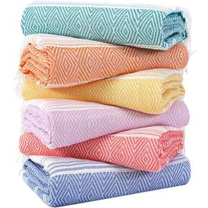 Genovega 6 Packs Oversized Turkish Beach Towels Set Bulk 74"x38" Extra Large Quick Dry Sand Free Light Swim Bath Camping Pool Towel Travel Blanket Essentials Cruise Accessories Adult Vacation Stuff