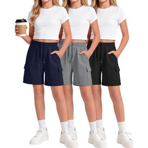 Ficerd 3 Pack Girls Cargo Bermuda Shorts, 3-Color, 9-10 Years