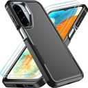 Compatible with Samsung Galaxy A26 5G Case with HD Screen Protector, Heavy Duty Rugged Full-Body Shockproof Bumper Military Grade Protection, Black