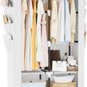 Portable Closet for Hanging Clothes, Portable Wardrobe Closet with Cover, 4 Storage Shelves, 2 Hanging Rods and 8 Side Pockets, Easy Assembly and Sturdy Free Standing Closet for Bedroom, White (2 Row - 34.5'' Wide)